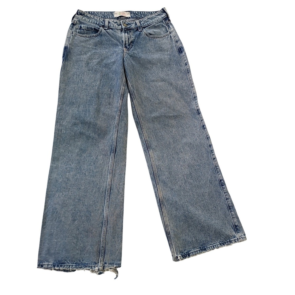 Hollister High Rise Straight Leg Jeans Light Wash Raw Hem 27x30 Womens Y2K